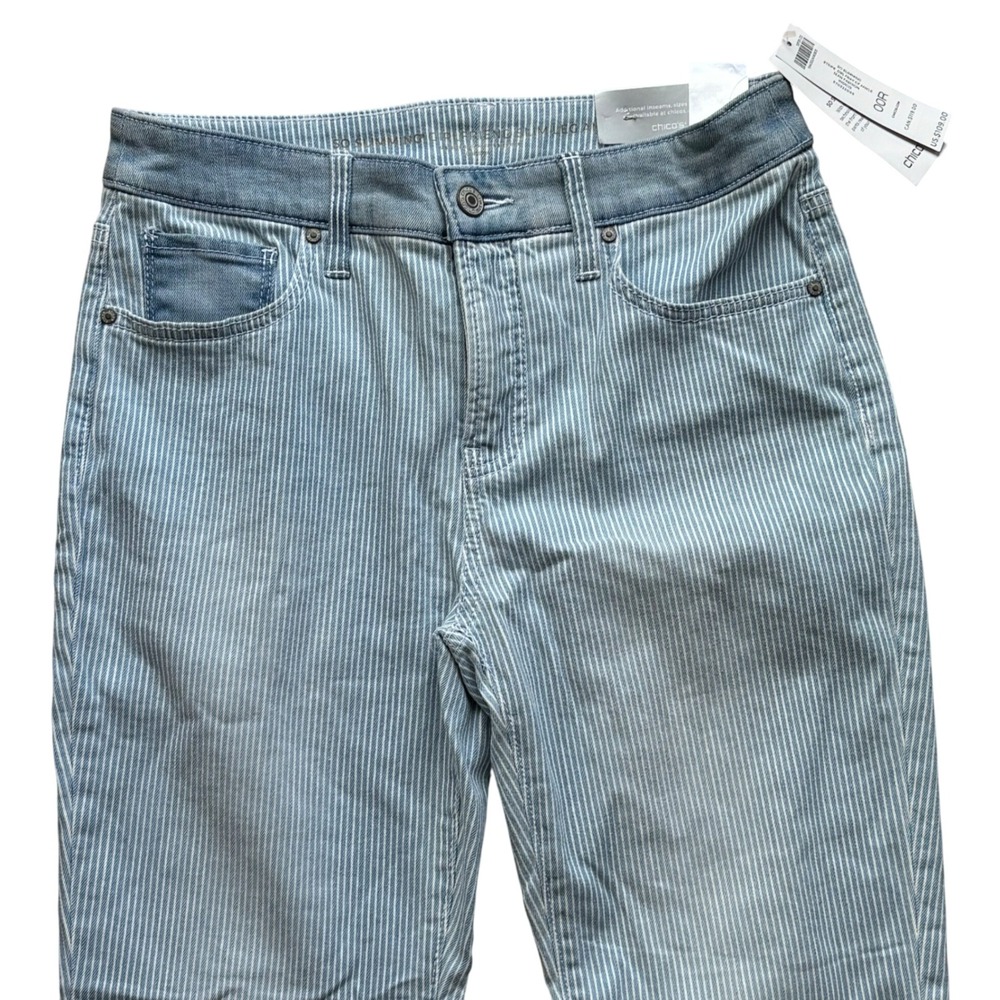 Chicos So Slimming Girlfriend Slim Leg Stripe Dbl‎ Fray Ankle Jeans 00R NWT
